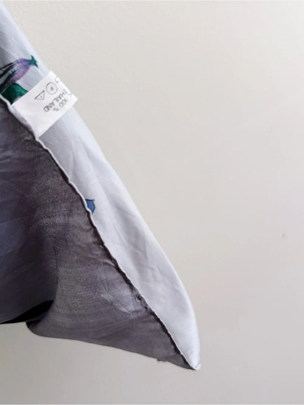 Vintage Silk Silvery Blue Gray Floral Square Scarf